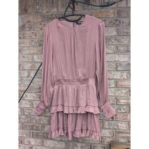 DO+BE Women's Dress S L/S Dusty Rose Ruffle Skirt Scoop Neck Silky Soft